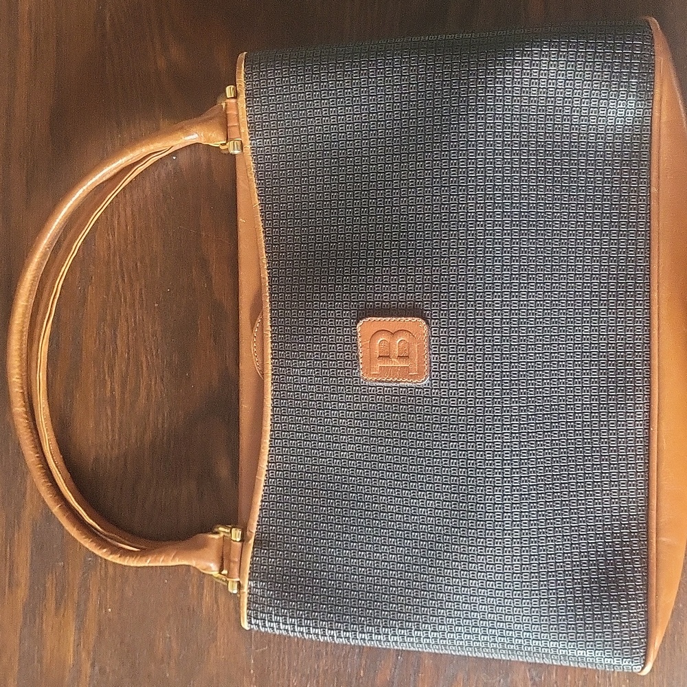 Bally Monogram Satchel "B" 1980's Black and Brown Women's Handbag